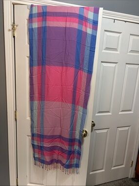 Talbots Pink Purple Blue Plaid Lightweight Scarf Wrap